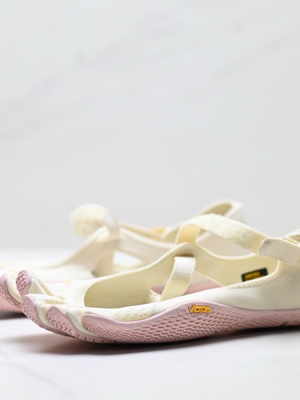 Vibram Cream Mary Jane Flats with Pink Outsole